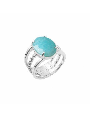 Bague perlée en argent et grande Amazonite - Nina Aloe Bijoux