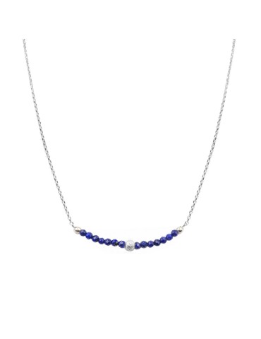Collier barrette Lapis Lazuli 2mm perles facettées et Argent 925 Aloe Bijoux