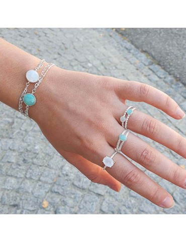 Bracelet en argent, Amazonite ou pierre de lune - Juliette Aloe Bijoux