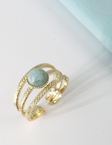 Bague trois rangs texturés et amazonite Aloe Bijoux