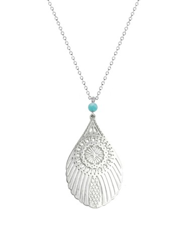 Collier grande Plume de Paon Amazonite sur Argent 925 Aloe Bijoux