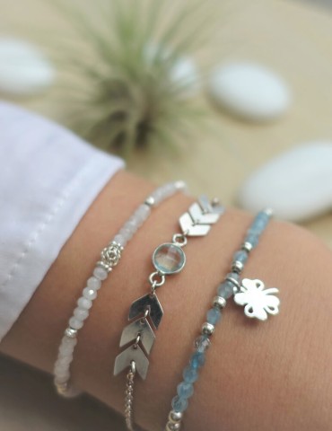 Bracelet Aigue marine et trèfle Porte-Bonheur en Argent 925 Aloe Bijoux