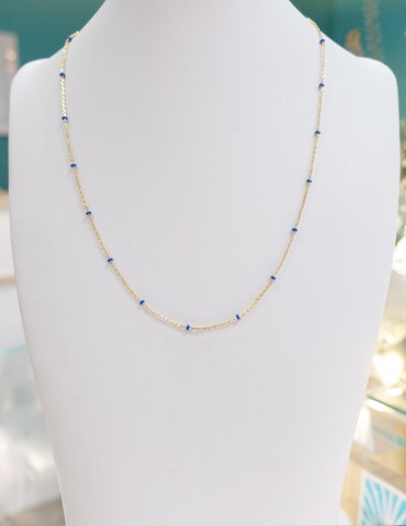 Collier chaîne plaqué or avec perles bleues Azur Colliers