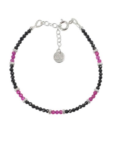 Bracelet perles Spinelle noir - Rubellite 2mm et Argent 925 Aloe Bijoux