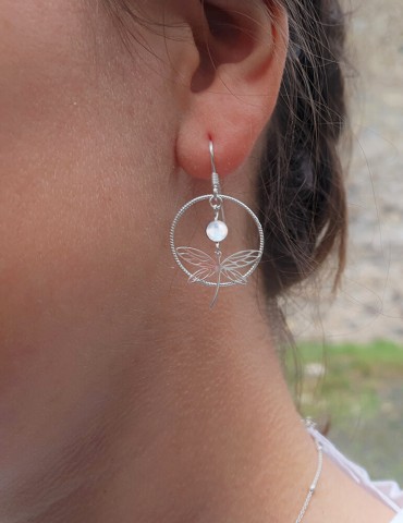 Boucles d'oreilles pierre de lune et Libellule en Argent 925 Aloe Bijoux