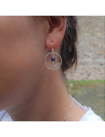 Boucles d'oreilles Lapis lazuli et Libellule en Argent 925 Aloe Bijoux