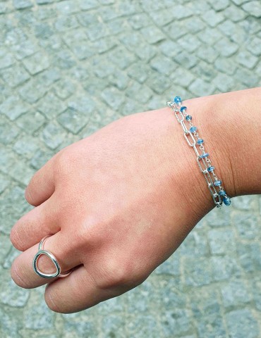 Bracelet double rang en argent et Cyanite Aloe Bijoux