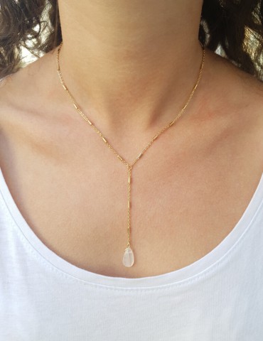 Collier Y en Plaqué or avec Pierre de lune Aloe Bijoux