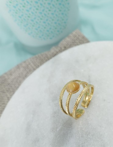 Bague trois rangs texturés et citrine Aloe Bijoux