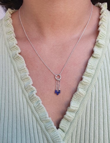 Collier 3 chaînes avec barette Lapis Lazuli - Cléopâtre Aloe Bijoux