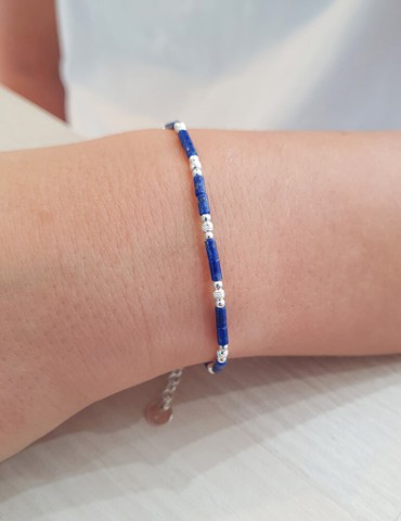 Bracelet en argent et barrettes de Lapis Lazuli - Cléopâtre Aloe Bijoux