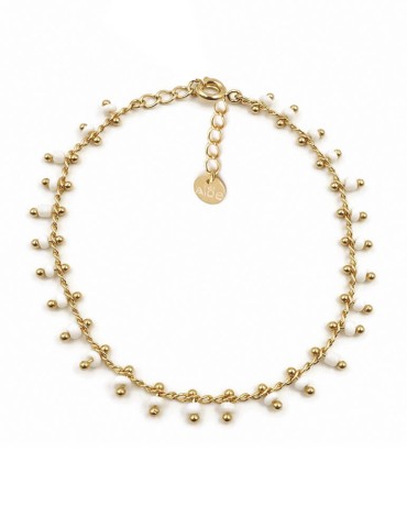 Bracelet chaine et perles de céramique blanches en plaqué or Aloe Bijoux