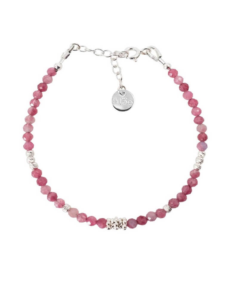 Bracelet perles Tourmaline rose 2mm en Argent 925 - Elia Aloe Bijoux