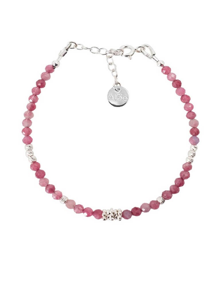 Bracelet perles Tourmaline rose 2mm en Argent 925 - Elia