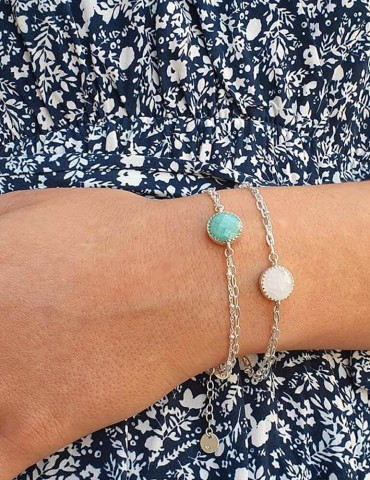 Bracelet en argent, Amazonite ou pierre de lune - Juliette Aloe Bijoux