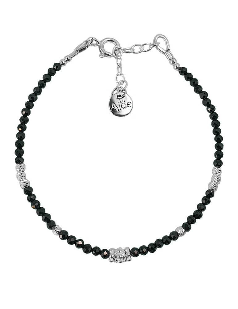 Bracelet Argent perles Spinelle noir 2mm - Elia Aloe Bijoux