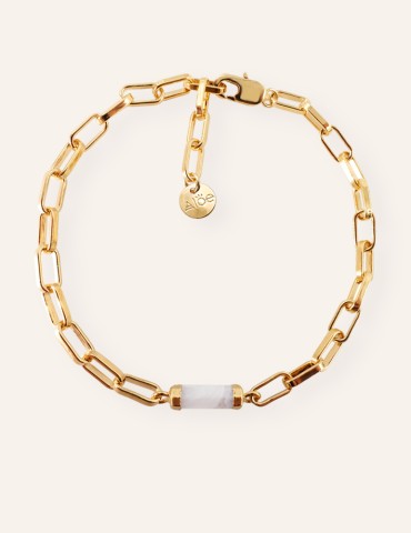 Bracelet contemporain maille rectangle et pierre de lune Aloe Bijoux