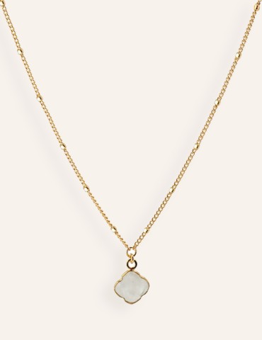 Collier chaîne perlée et trèfle Pierre de lune Colliers