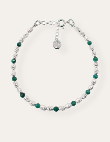 Bracelet olives diamantées argent & malachite - Eloa Aloe Bijoux