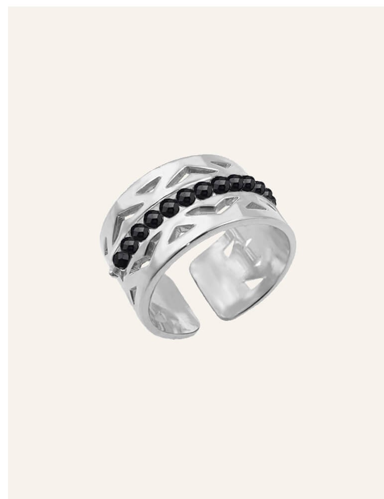 Bague argent réglable spinelle noir - Aloé Aloe Bijoux