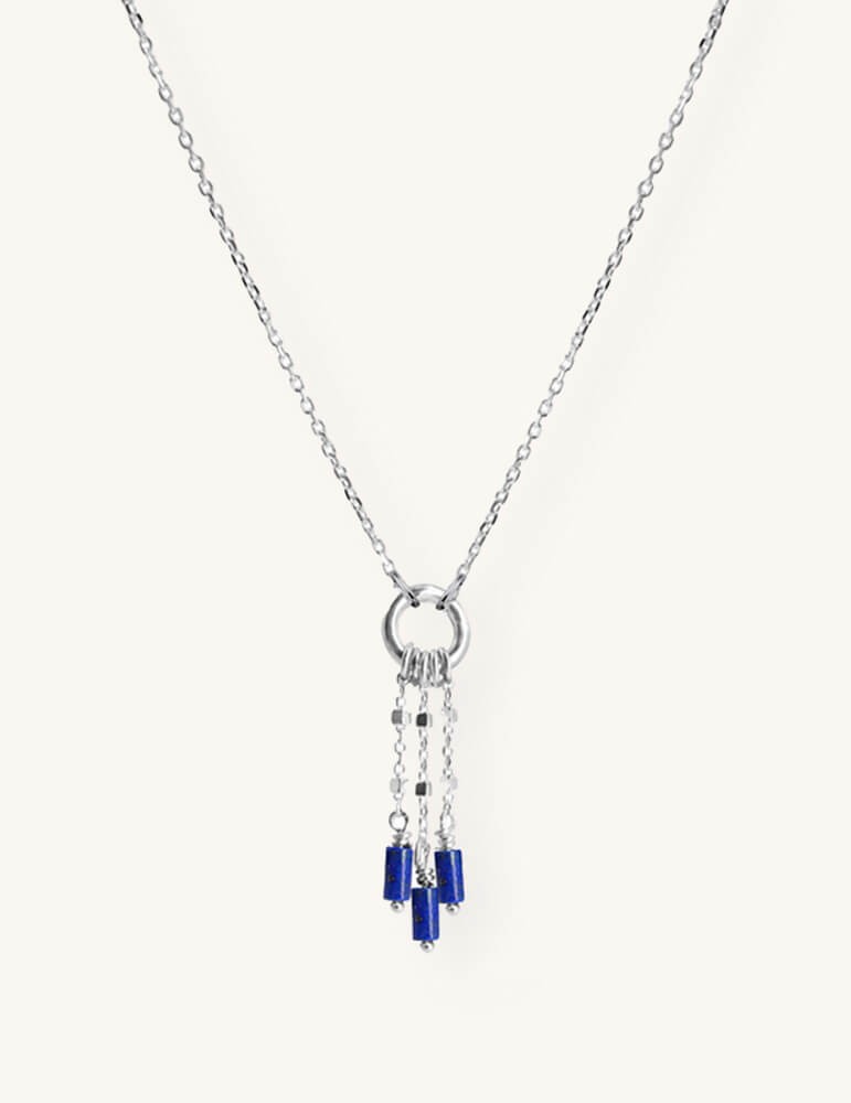 Collier 3 chaînes avec barette Lapis Lazuli - Cléopâtre Aloe Bijoux