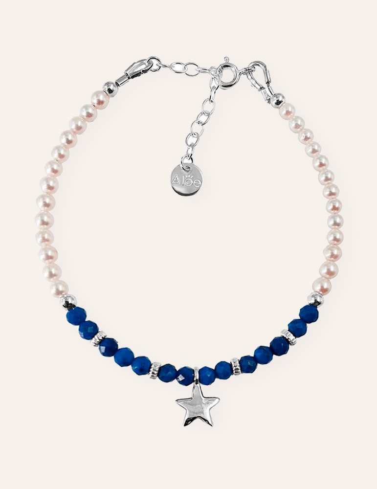 Bracelet Etoile avec perles et lapis lazuli - Argent 925