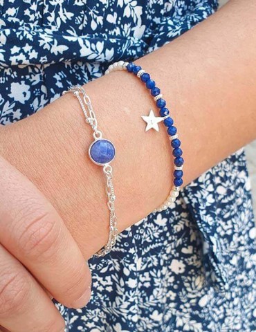 Bracelet Etoile avec perles et lapis lazuli - Argent 925 Aloe Bijoux