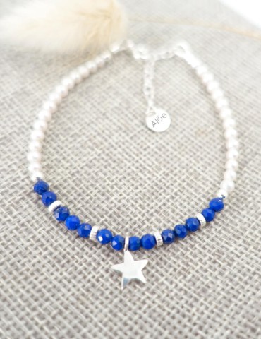 Bracelet Etoile avec perles et lapis lazuli - Argent 925 Aloe Bijoux