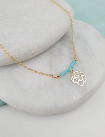 Collier rose et amazonite plaqué or Aloe Bijoux