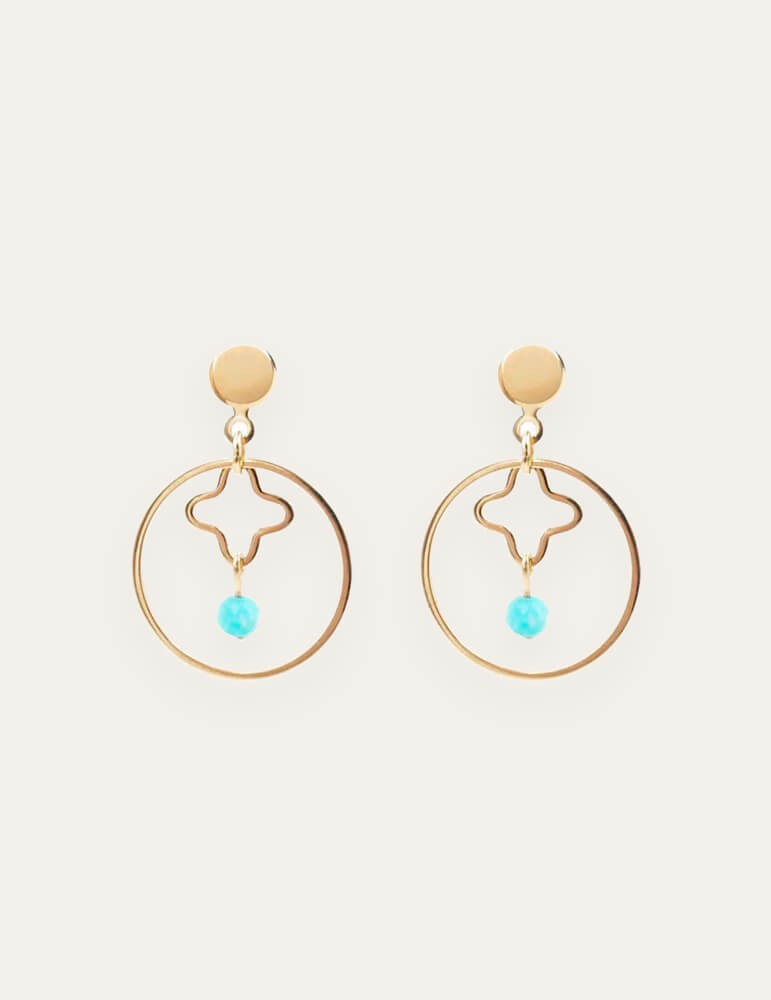 Boucles d'oreilles Trèfle et Amazonite en plaqué or Aloe Bijoux