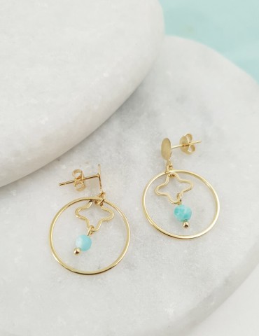 Boucles d'oreilles Trèfle et Amazonite en plaqué or Aloe Bijoux