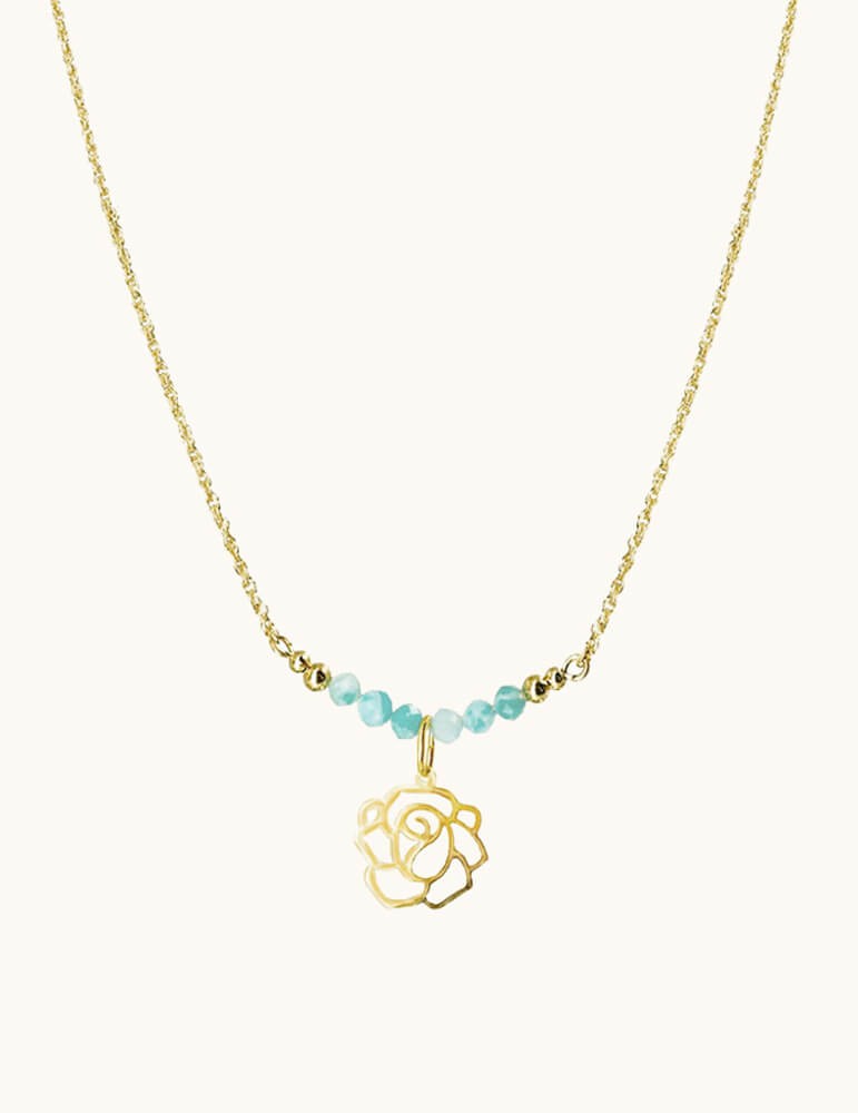 Collier rose et amazonite plaqué or Aloe Bijoux