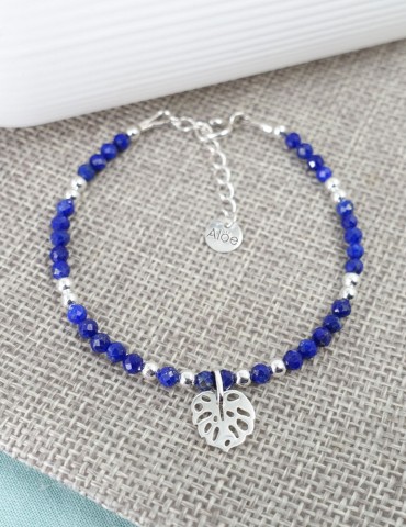 Bracelet Lapis Lazuli "Feuille Monstera" 3mm et Argent 925 Aloe Bijoux