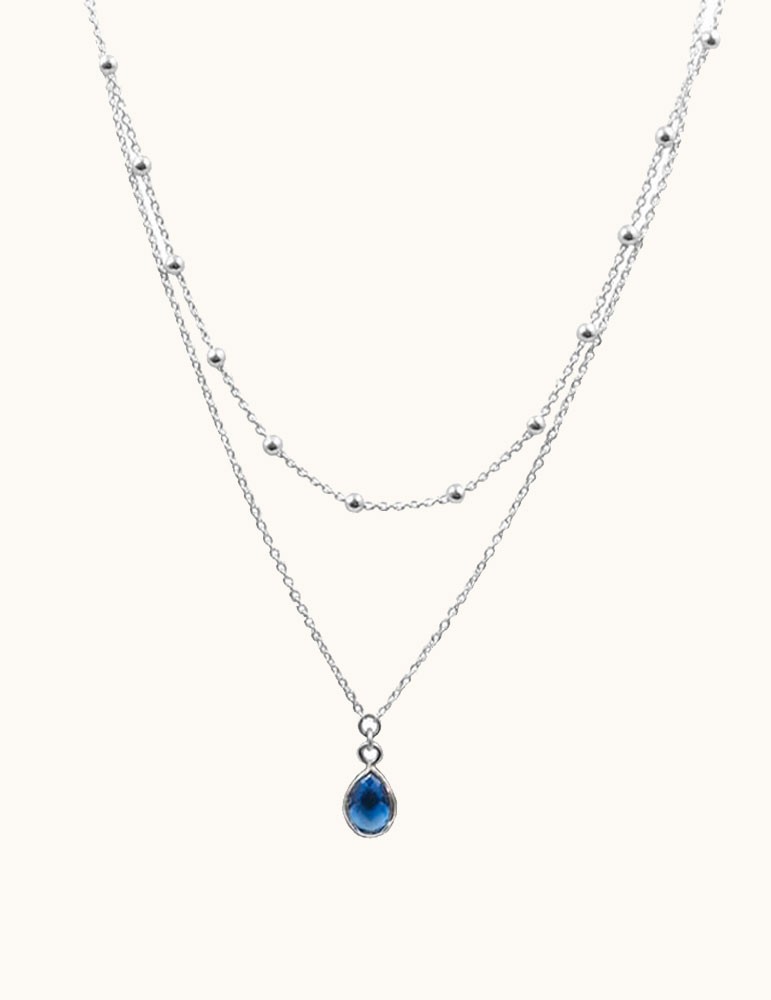 Collier double rang et Topaze bleue en Argent 925 Aloe Bijoux