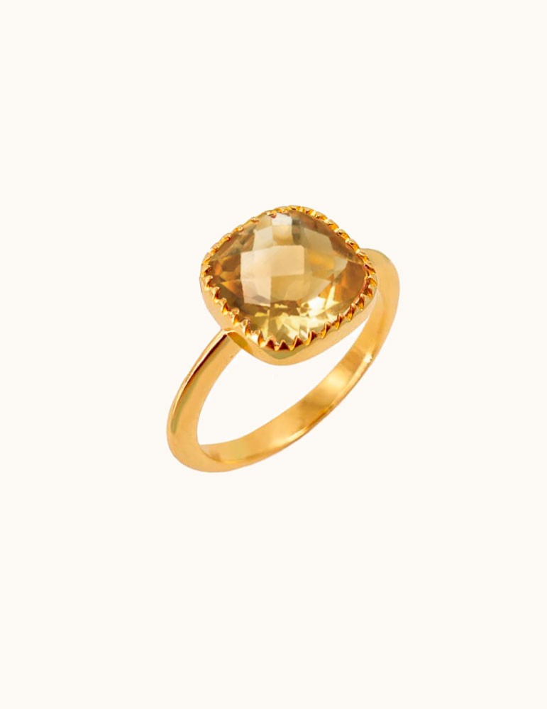 Bague citrine carrée en plaqué or - Juliette Aloe Bijoux