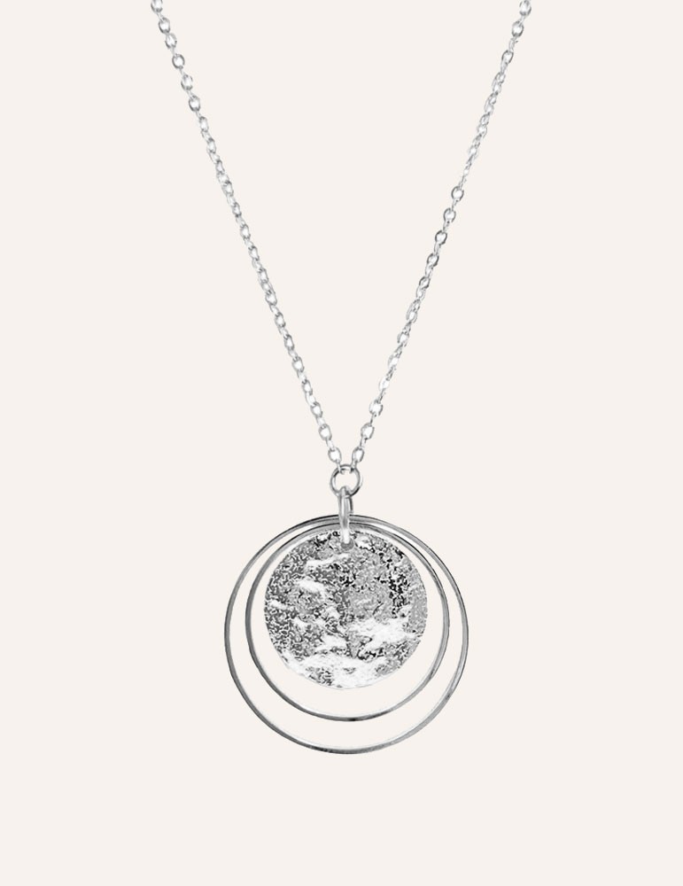 Collier médaille martelée double cercles argent 925 Colliers