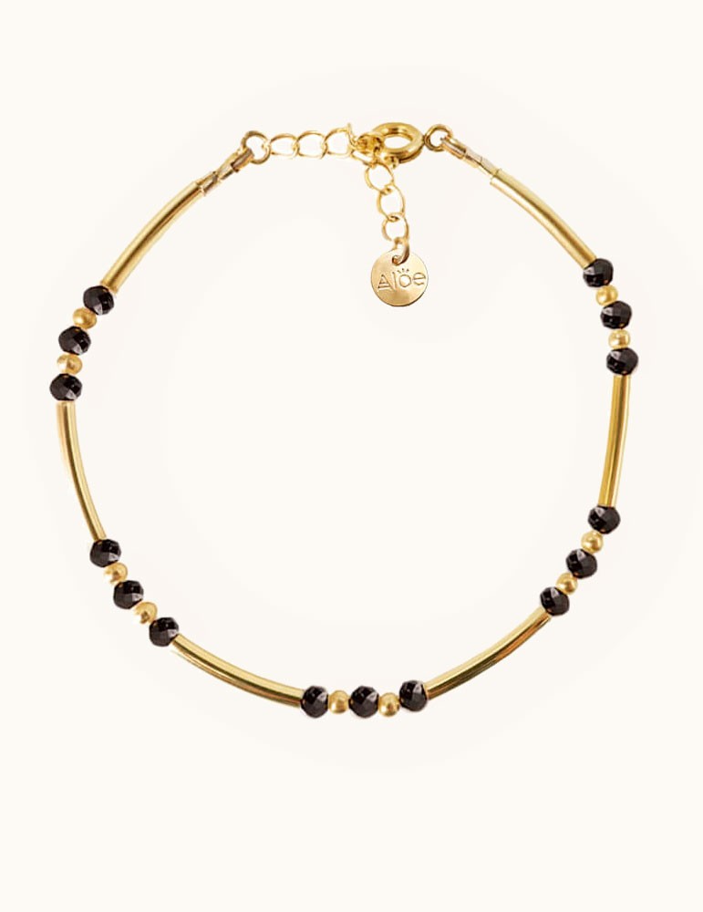 Bracelet semi rigide plaqué or et spinelle noir - Léa Aloe Bijoux
