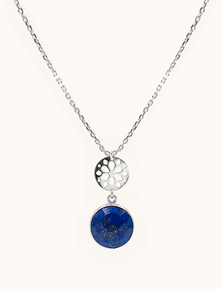 Collier Lapis lazuli et rosace sur chaine en Argent 925 Aloe Bijoux