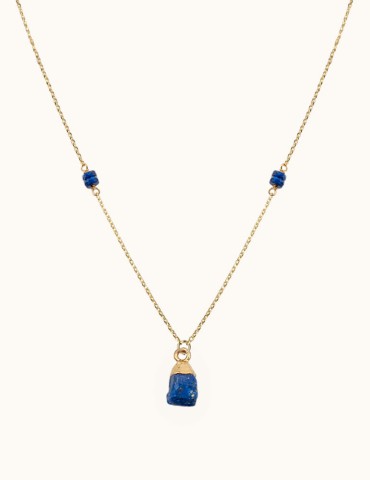 Collier Lapis lazuli brut en plaqué or Aloe Bijoux