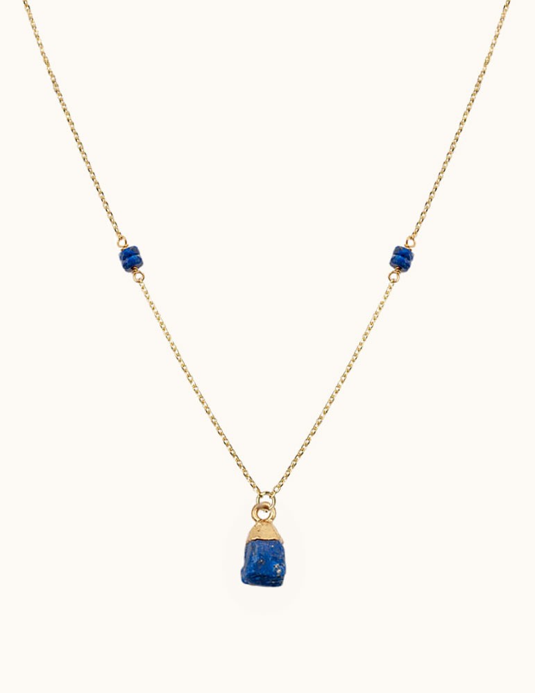 Collier Lapis lazuli brut en plaqué or Aloe Bijoux