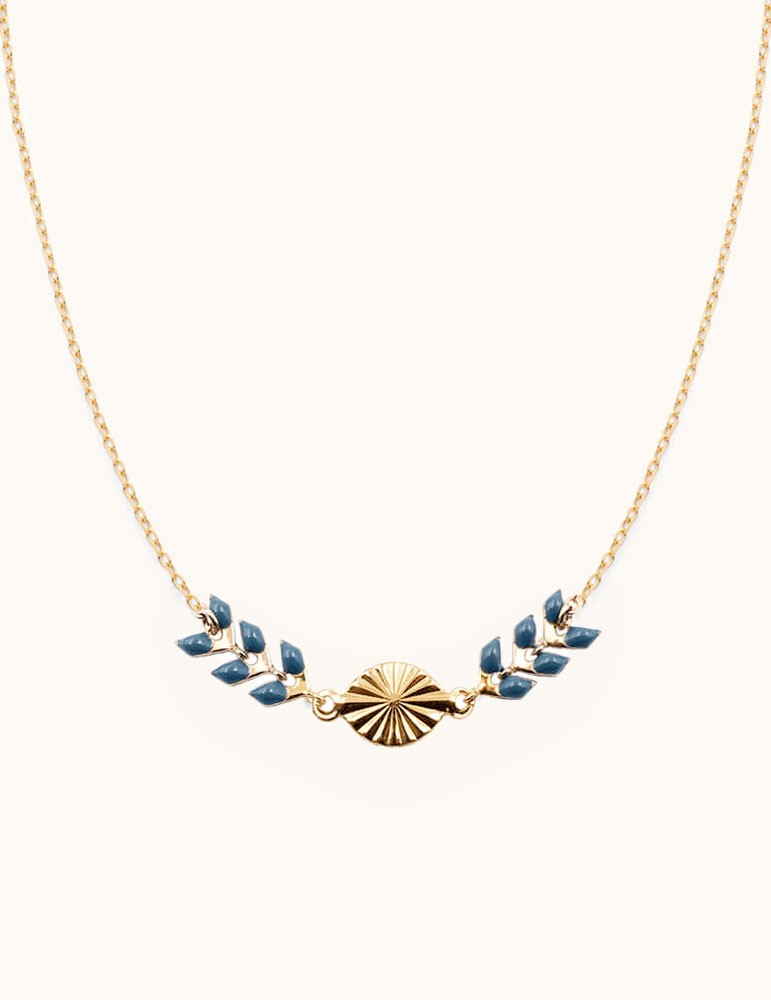 Collier "Epi et soleil" laque bleue en plaqué or Aloe Bijoux