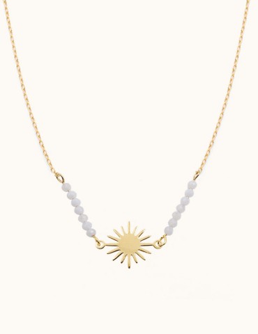Collier calcédoine bleue et Soleil en Plaqué Or Aloe Bijoux