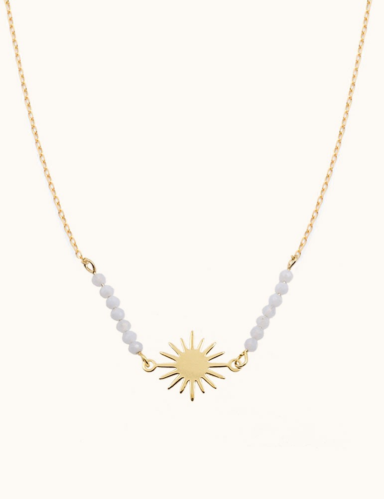 Collier calcédoine bleue et Soleil en Plaqué Or Aloe Bijoux