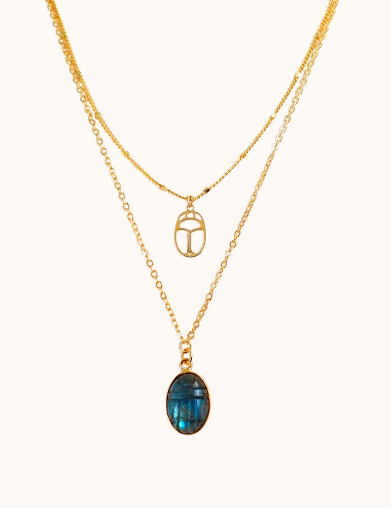 Collier double rang Scarabée Labradorite