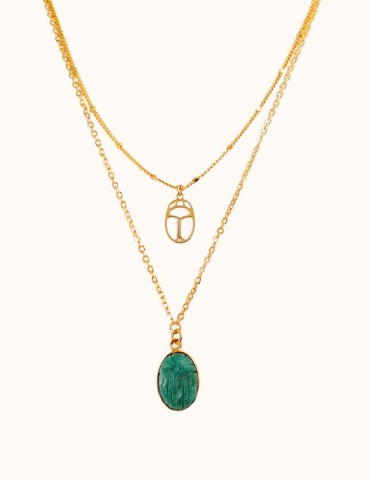 Collier double rang Scarabée Emeraude Aloe Bijoux