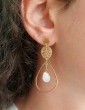 Boucles d'oreilles Pierre de Lune avec Feuille ajourée en Plaqué Or Aloe Bijoux