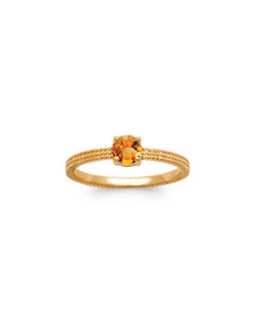 Bague solitaire texturée plaqué or et citrine madère Aloe Bijoux
