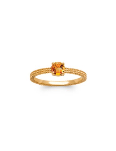 Bague solitaire texturée plaqué or et citrine madère Aloe Bijoux