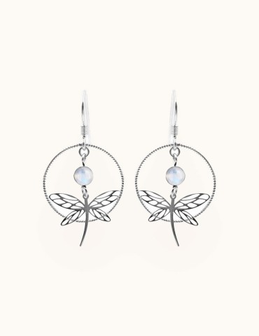 Boucles d'oreilles pierre de lune et Libellule en Argent 925 Aloe Bijoux