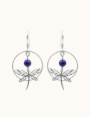 Boucles d'oreilles Lapis lazuli et Libellule en Argent 925 Aloe Bijoux